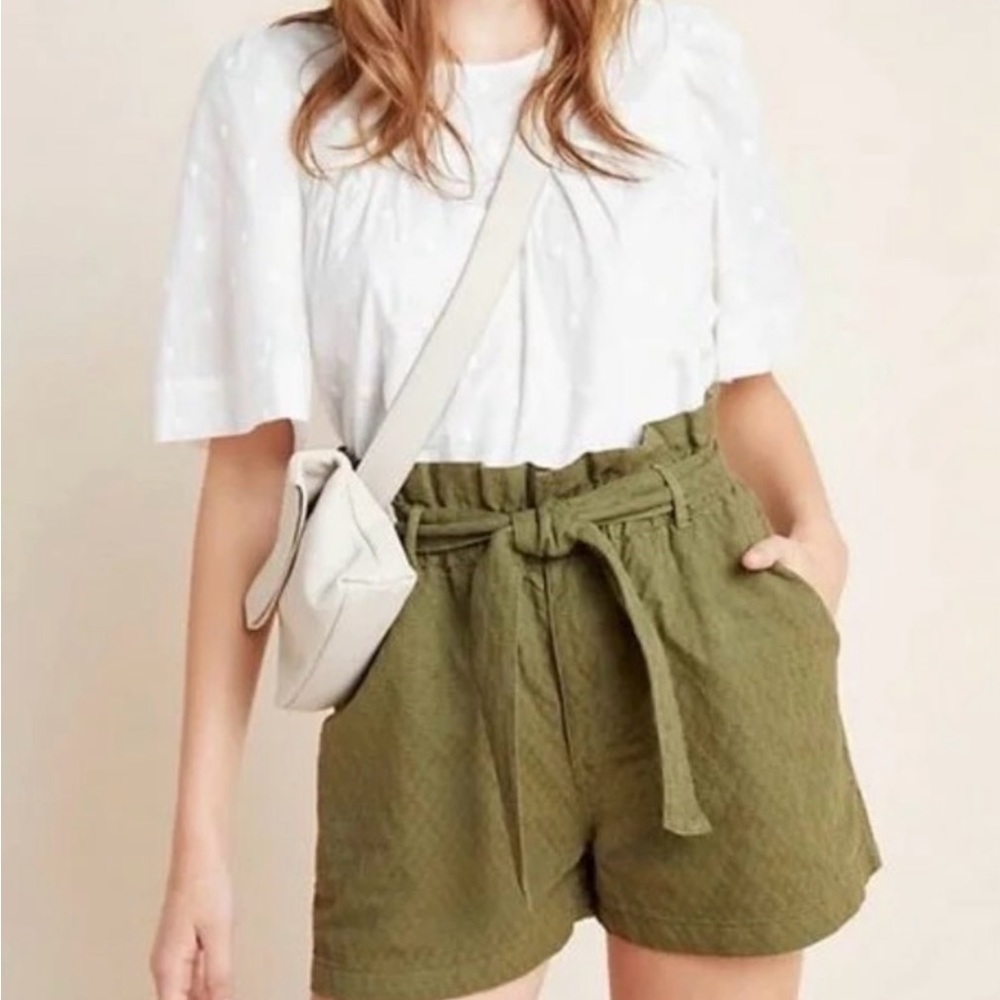 Amadi Anthropologie Ryan Textured Olive Paperbag shorts M